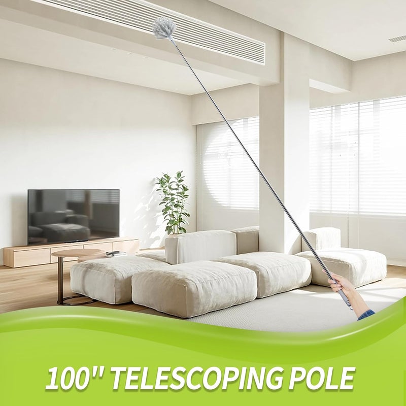 IVYROLL Cobweb Duster with Extension Pole, 100'' Microfiber & Chenille Ceiling Cleaner Kit, Reusable Feather Duster, Bendable, Washable - Image 2